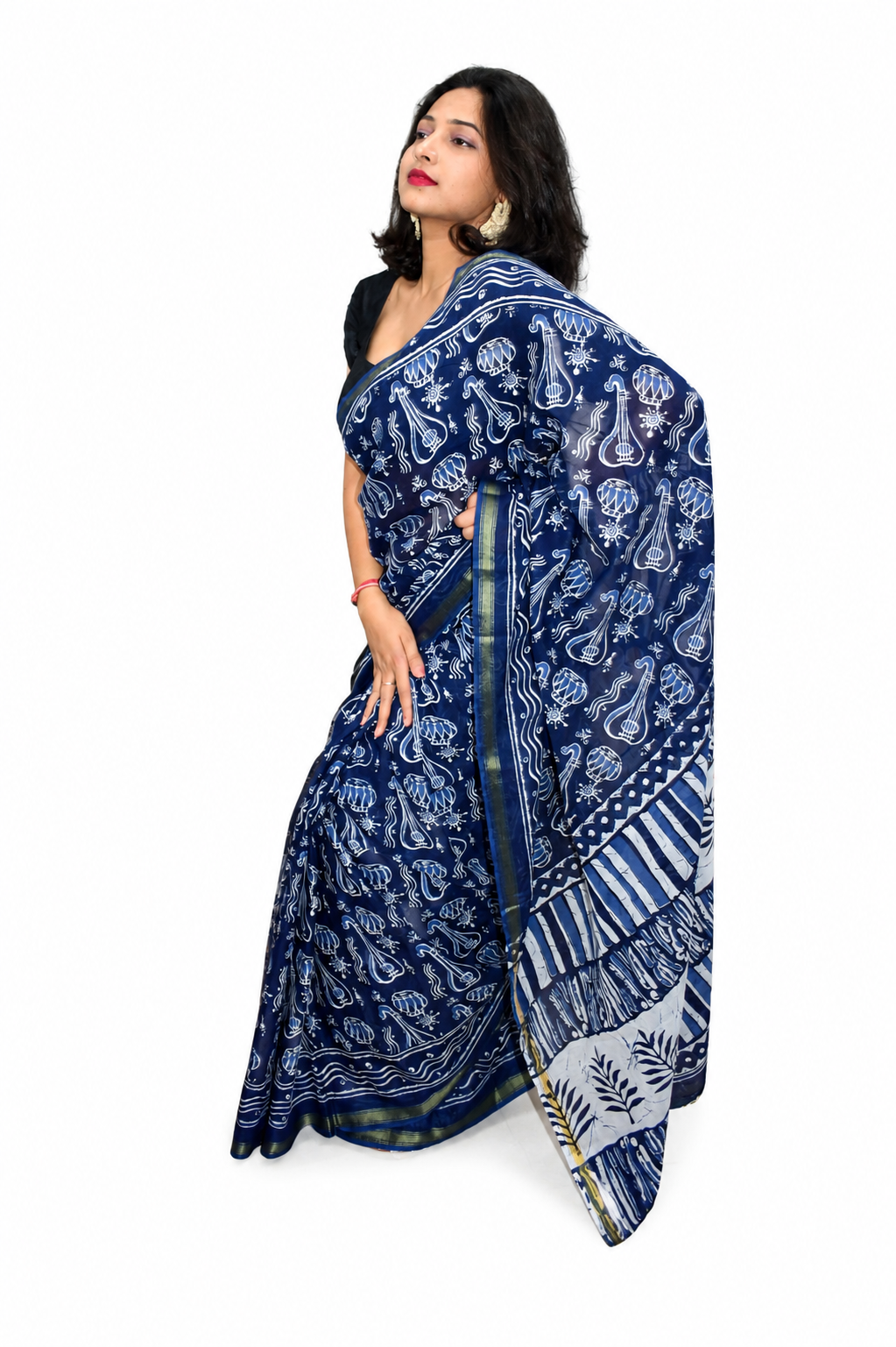 INDIGO BLOCK PRINT COTTON SAREE